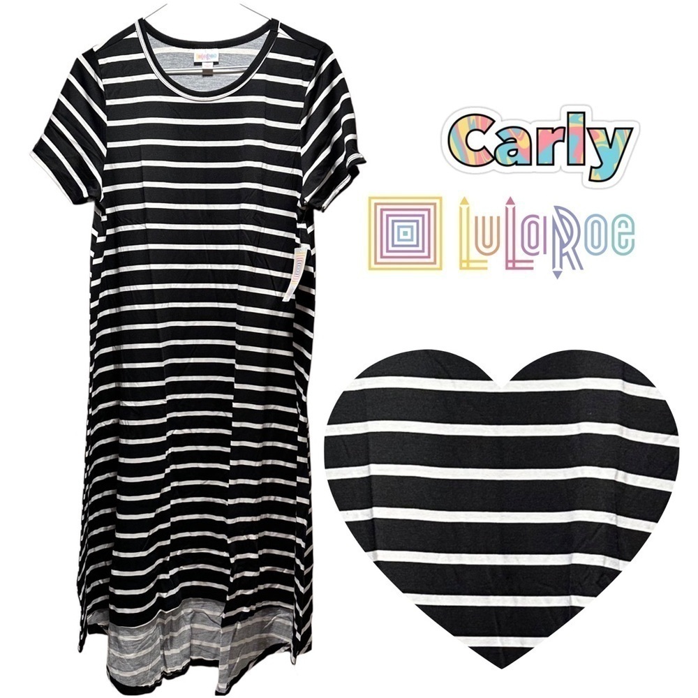 LulaRoe Carly Midi Dress High Low Hem Stretchy Comfortable Black & White S 6-8 - Picture 4 of 15